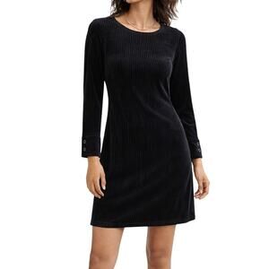 Oat New York Black Velvet Burnout Mini Dress Striped  Size M Officecore Anthro